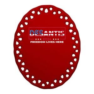 Ron DeSantis Freedom Lives Here Florida 2024 US Flag Ceramic Oval Ornament