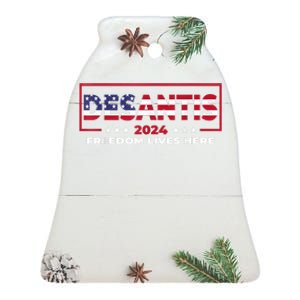 Ron DeSantis Freedom Lives Here Florida 2024 US Flag Ceramic Bell Ornament