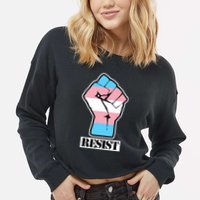 Resist Demigirl Fist Flag Cropped Pullover Crew