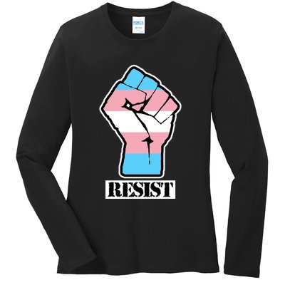 Resist Demigirl Fist Flag Ladies Long Sleeve Shirt