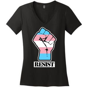 Resist Demigirl Fist Flag Women's V-Neck T-Shirt