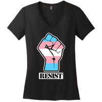 Resist Demigirl Fist Flag Women's V-Neck T-Shirt