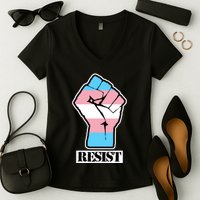 Resist Demigirl Fist Flag Women's V-Neck T-Shirt