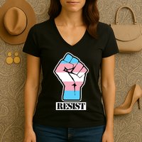 Resist Demigirl Fist Flag Women's V-Neck T-Shirt
