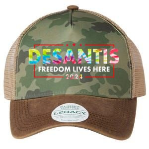 Ron DeSantis Freedom Lives Here Florida 2024 US Flag Tie Dye Legacy Tie Dye Trucker Hat