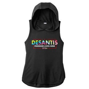 Ron DeSantis Freedom Lives Here Florida 2024 US Flag Tie Dye Ladies PosiCharge Tri-Blend Wicking Draft Hoodie Tank