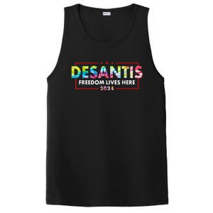 Ron DeSantis Freedom Lives Here Florida 2024 US Flag Tie Dye PosiCharge Competitor Tank