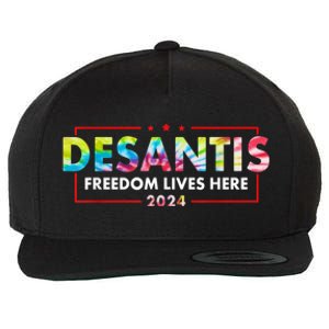 Ron DeSantis Freedom Lives Here Florida 2024 US Flag Tie Dye Wool Snapback Cap