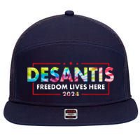 Ron DeSantis Freedom Lives Here Florida 2024 US Flag Tie Dye 7 Panel Mesh Trucker Snapback Hat