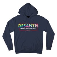 Ron DeSantis Freedom Lives Here Florida 2024 US Flag Tie Dye Hoodie