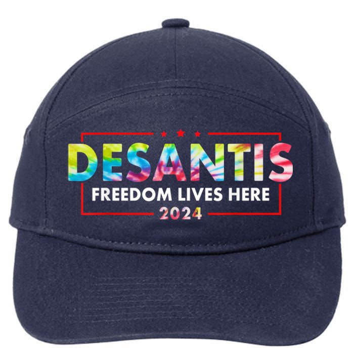 Ron DeSantis Freedom Lives Here Florida 2024 US Flag Tie Dye 7-Panel Snapback Hat