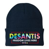 Ron DeSantis Freedom Lives Here Florida 2024 US Flag Tie Dye Knit Cap Winter Beanie