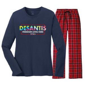 Ron DeSantis Freedom Lives Here Florida 2024 US Flag Tie Dye Women's Long Sleeve Flannel Pajama Set 