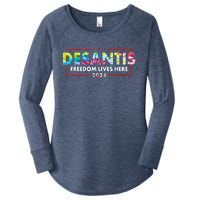 Ron DeSantis Freedom Lives Here Florida 2024 US Flag Tie Dye Women's Perfect Tri Tunic Long Sleeve Shirt