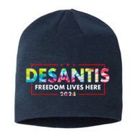 Ron DeSantis Freedom Lives Here Florida 2024 US Flag Tie Dye Sustainable Beanie