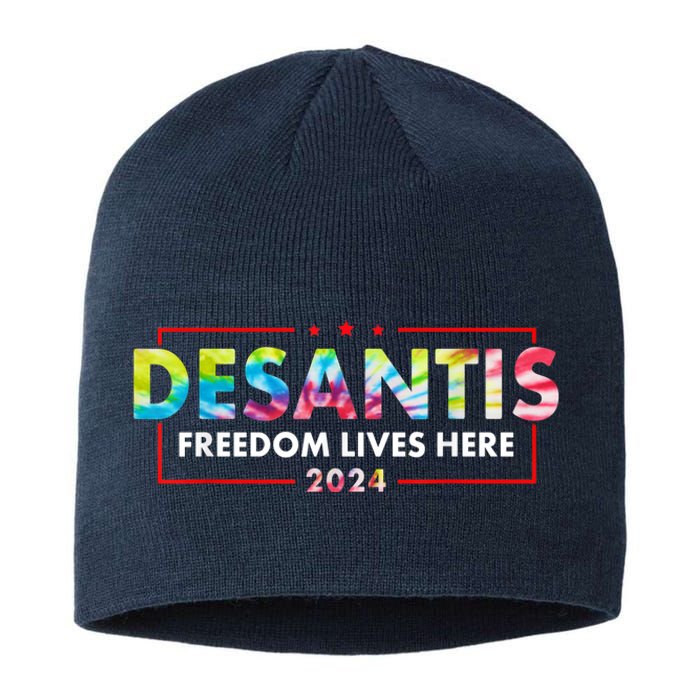 Ron DeSantis Freedom Lives Here Florida 2024 US Flag Tie Dye Sustainable Beanie