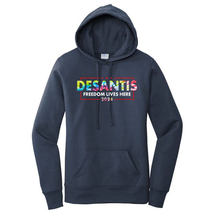 Ron DeSantis Freedom Lives Here Florida 2024 US Flag Tie Dye Women's Pullover Hoodie