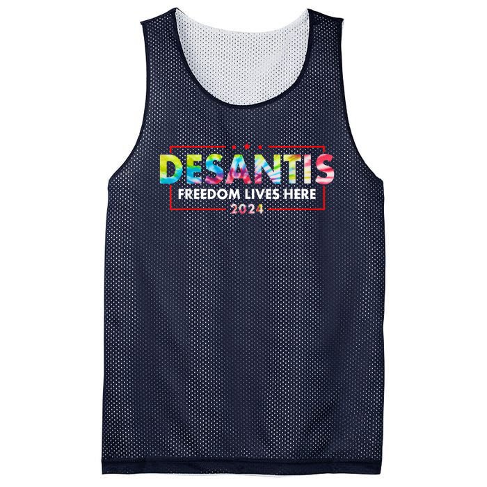 Ron DeSantis Freedom Lives Here Florida 2024 US Flag Tie Dye Mesh Reversible Basketball Jersey Tank