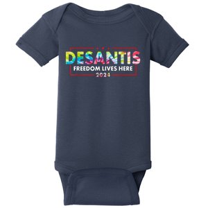 Ron DeSantis Freedom Lives Here Florida 2024 US Flag Tie Dye Baby Bodysuit