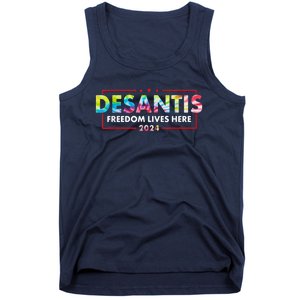 Ron DeSantis Freedom Lives Here Florida 2024 US Flag Tie Dye Tank Top