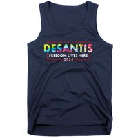 Ron DeSantis Freedom Lives Here Florida 2024 US Flag Tie Dye Tank Top