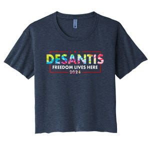 Ron DeSantis Freedom Lives Here Florida 2024 US Flag Tie Dye Women's Crop Top Tee