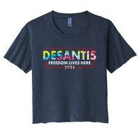 Ron DeSantis Freedom Lives Here Florida 2024 US Flag Tie Dye Women's Crop Top Tee