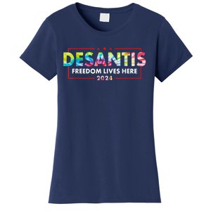 Ron DeSantis Freedom Lives Here Florida 2024 US Flag Tie Dye Women's T-Shirt