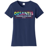 Ron DeSantis Freedom Lives Here Florida 2024 US Flag Tie Dye Women's T-Shirt