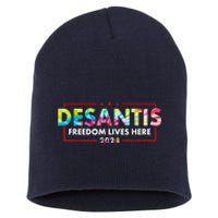 Ron DeSantis Freedom Lives Here Florida 2024 US Flag Tie Dye Short Acrylic Beanie