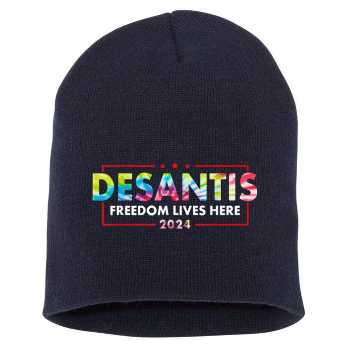 Ron DeSantis Freedom Lives Here Florida 2024 US Flag Tie Dye Short Acrylic Beanie