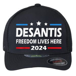 Ron DeSantis Freedom Lives Here Florida 2024 US Flag Flexfit Unipanel Trucker Cap