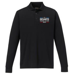 Ron DeSantis Freedom Lives Here Florida 2024 US Flag Performance Long Sleeve Polo