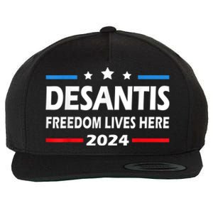 Ron DeSantis Freedom Lives Here Florida 2024 US Flag Wool Snapback Cap