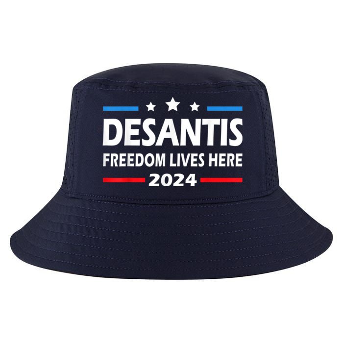 Ron DeSantis Freedom Lives Here Florida 2024 US Flag Cool Comfort Performance Bucket Hat