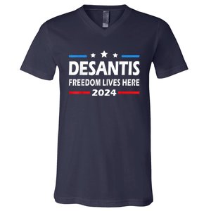 Ron DeSantis Freedom Lives Here Florida 2024 US Flag V-Neck T-Shirt