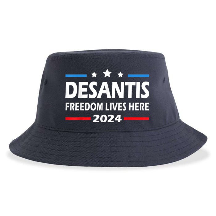 Ron DeSantis Freedom Lives Here Florida 2024 US Flag Sustainable Bucket Hat