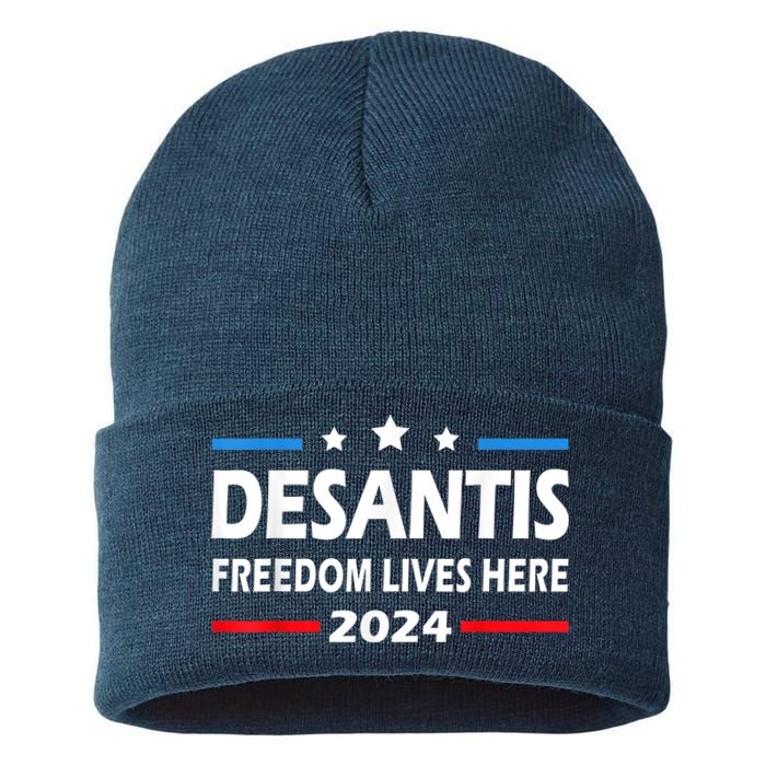 Ron DeSantis Freedom Lives Here Florida 2024 US Flag Sustainable Knit Beanie