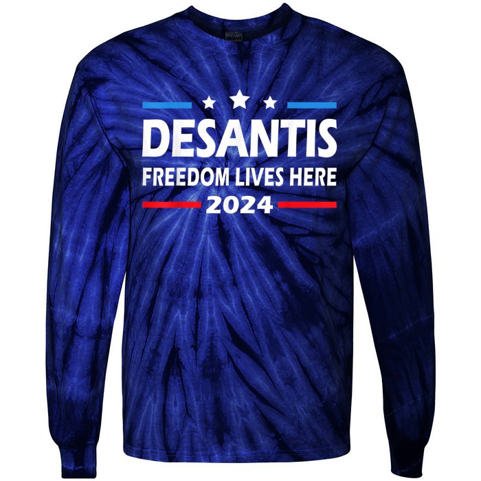 Ron DeSantis Freedom Lives Here Florida 2024 US Flag Tie-Dye Long Sleeve Shirt