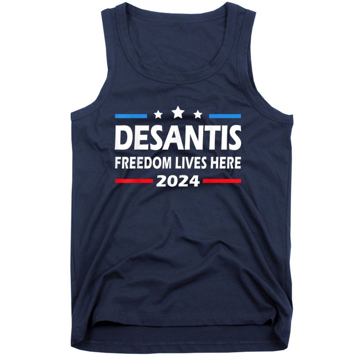 Ron DeSantis Freedom Lives Here Florida 2024 US Flag Tank Top