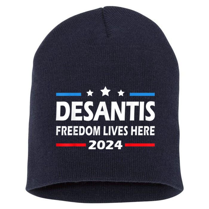 Ron DeSantis Freedom Lives Here Florida 2024 US Flag Short Acrylic Beanie