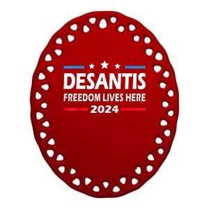 Ron DeSantis Freedom Lives Here Florida 2024 US Flag Ceramic Oval Ornament