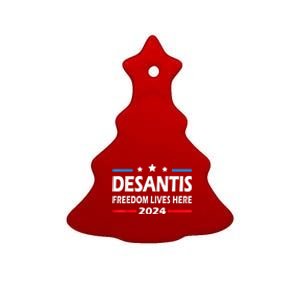 Ron DeSantis Freedom Lives Here Florida 2024 US Flag Ceramic Tree Ornament