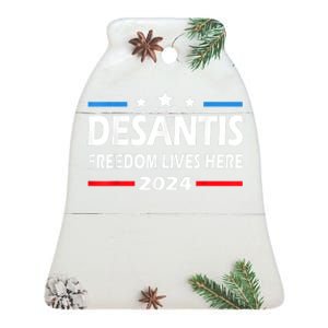 Ron DeSantis Freedom Lives Here Florida 2024 US Flag Ceramic Bell Ornament