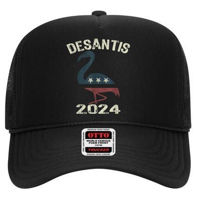 Ron DeSantis For President 2024 Flamingo DeSantis 2024 High Crown Mesh Back Trucker Hat