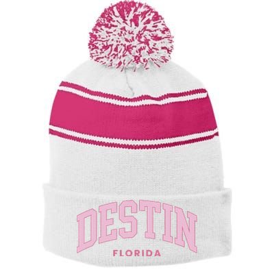 Retro Destin Florida Preppy Throwback Design Stripe Pom Pom Beanie