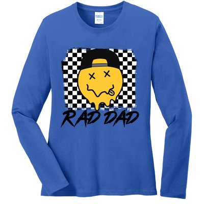 Rad Dad Funny Checkered FatherS Day Smile Face Great Gift Ladies Long Sleeve Shirt