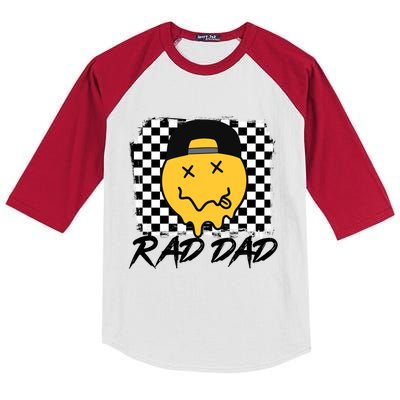 Rad Dad Funny Checkered FatherS Day Smile Face Great Gift Kids Colorblock Raglan Jersey