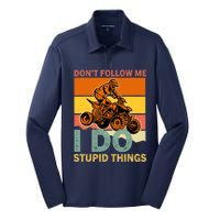 Retro Don't Follow Me I Do Stupid Things ATV Quad Biker Silk Touch Performance Long Sleeve Polo