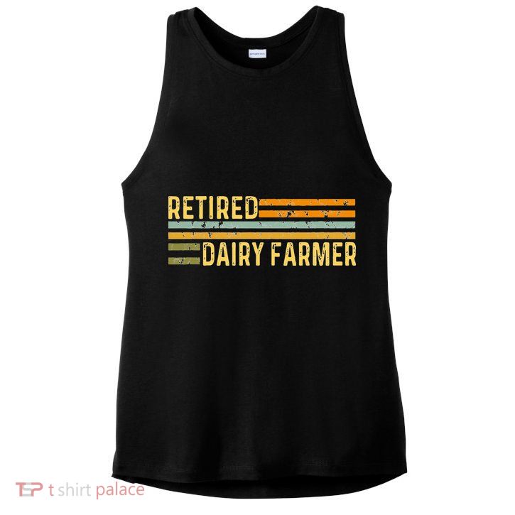 Retired Dairy Farmer Distressed Retirement Retire Cow Cattle Ladies PosiCharge Tri-Blend Wicking Tank